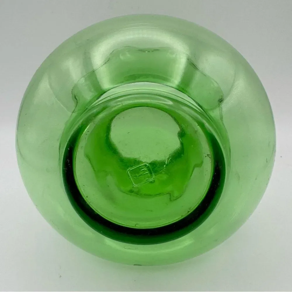 Vintage Anchor Hocking Green Glass Mini Vase 3 Inch with Crimped Rim